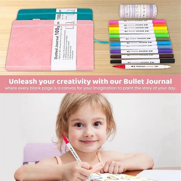 Prickig Journal-Set - Dubbla Spetsar Penslar, Washi Tejp och Schabloner för Kvinnor, Män och Tonåringar, Rosa