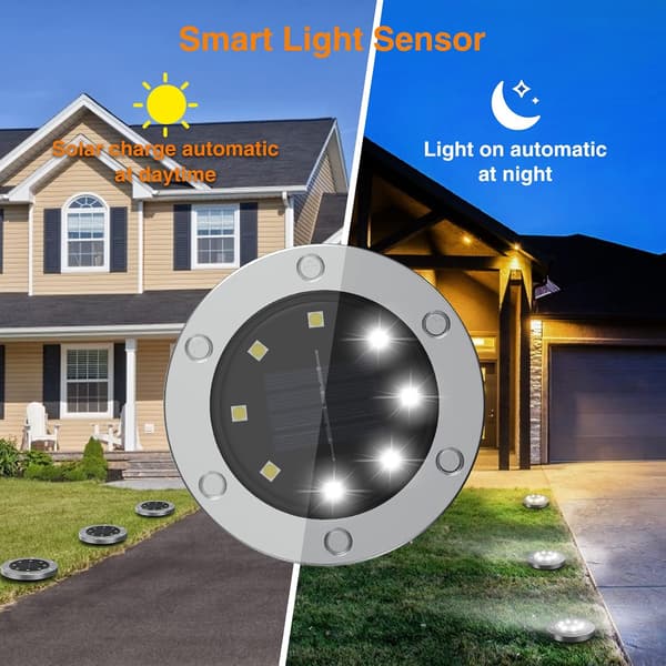 4 hvite utendørs solcellelamper, gabless utendørs solcellelampe, 8LED utendørs solcellelampe jGarden, utendørs solcelle-spotlight IP65 vanntett