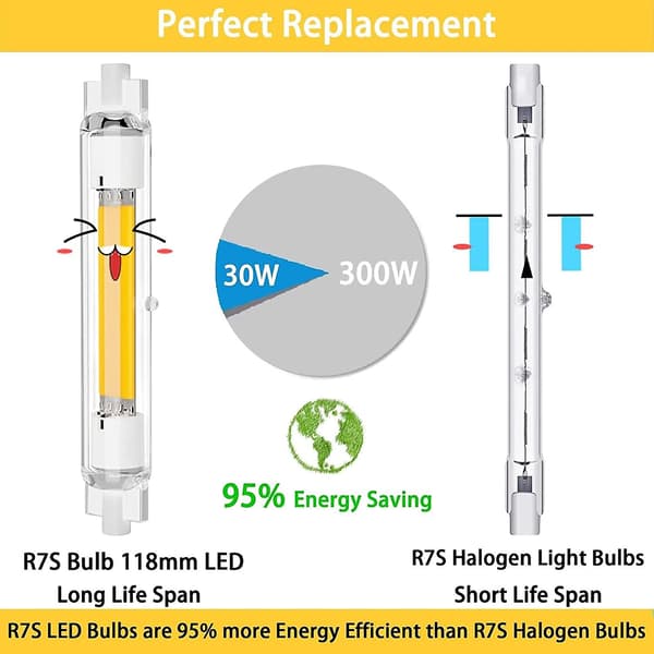 2 kpl R7s 118mm LED-lamppu 30W himmennettävä, lämmin valkoinen 3000K, ei välkkymistä