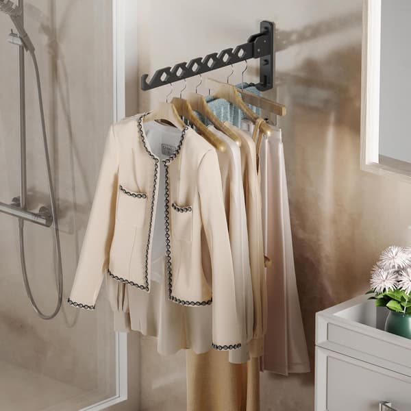 Wall Mounted Clothes Hanger Black Clothes Drying Rack Organizer Clothes Hooks Aluminum Retractable - Black 2-pack