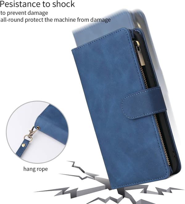 (Blå) iPhone 12 iPhone 12 Pro 6.1 \" Plånboksfodral (Telefon ingår ej), Premium Vintage Läder Magnetlås Handväska, Dragkedjeficka Skydd, Fotstöd