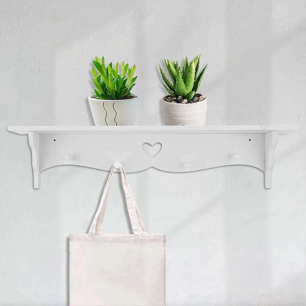 White Carved Wall Mounted Hollow Wall Shelf Wall Decoration Coat Rack Hook (FMY)