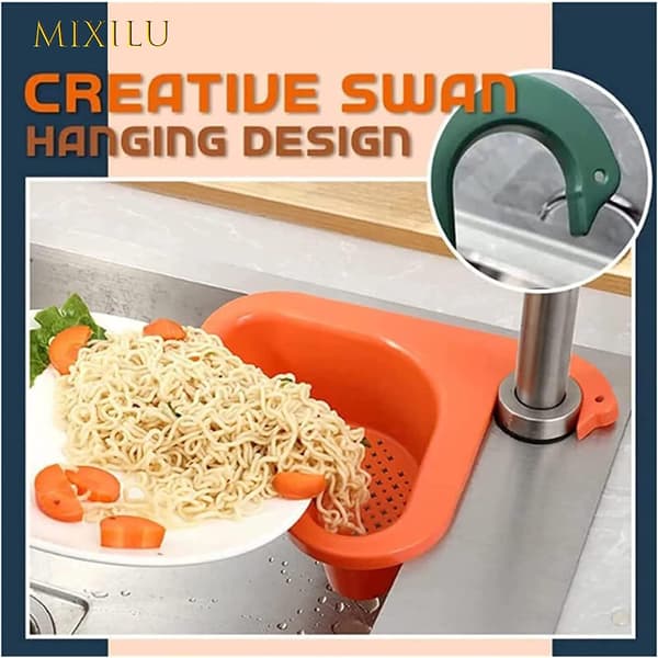 Thickened Triangular Sink Holder (Yellow), Swan-Shaped Sink Strainer, Kitchen Drain Shelf for Storing Fruits, Vegetables, Waste, Leftovers