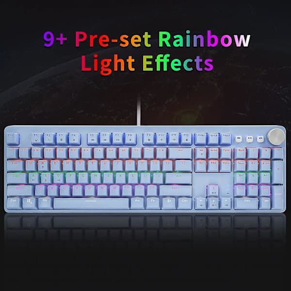 Mechanical Gaming Keyboard with Red Switches, USB Wired RGB Rainbow LED Backlit Keyboard with 108 Keys and Multimedia Controls