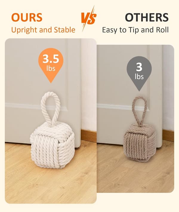 Dekorativa dörrstopp - Söt repknutsdesign, robust viktad dörrstopp med intern fixering för hem och skola, beige