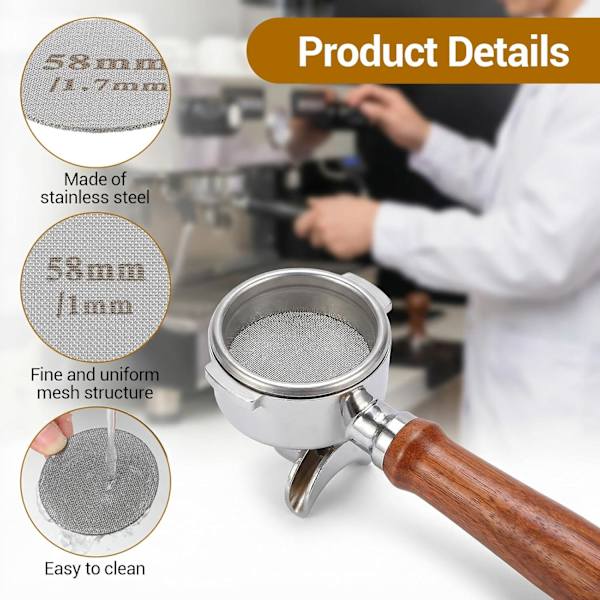 2-pack 58 mm espressopuck 1,7 mm 1,0 mm för