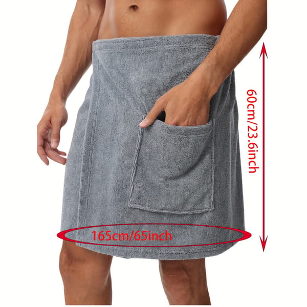Justerbart badehåndkle for menn med lommer, egnet for treningsdusjer, badstuer, spa og stranden. Grey