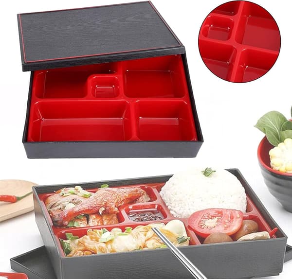 Matboks, Bento Box, Snack Box, Bento Matboks, Fem Rom, 27×21×6 cm, Laget av ABS Matkvalitetsmateriale
