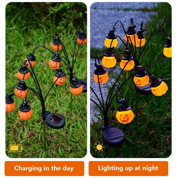 LED-lyslenker, Solar 6-hodet gresskarlykt for Halloween-dekorasjon utendørs