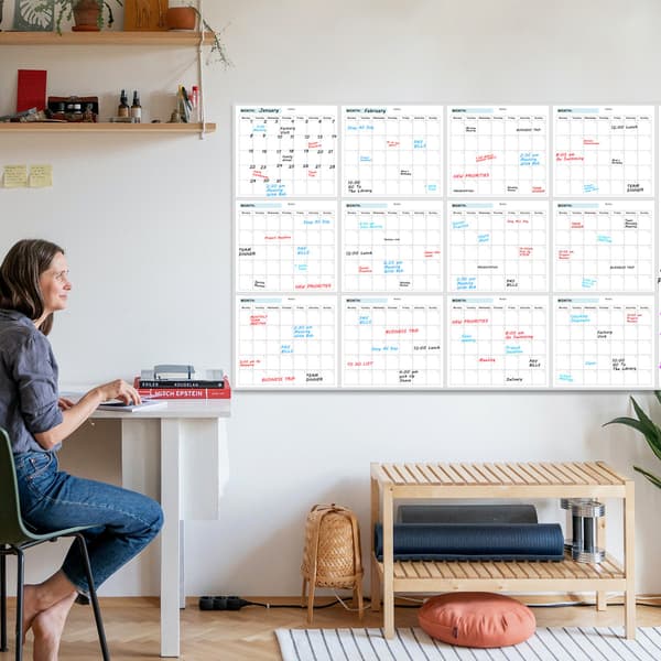 Large Erasable Wall Calendar - Undated Annual Wall Calendar, Measures 89 x 122 cm, 12 Months, Erasable and Reusable