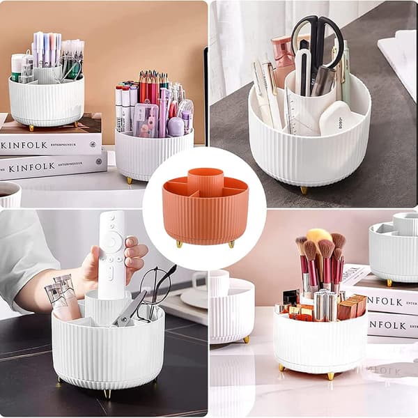 360° Rotating Makeup Organizer Makeup Brush Holder with 5 Compartments for Dressing Table Bedroom Bathroom Office Orange Orange