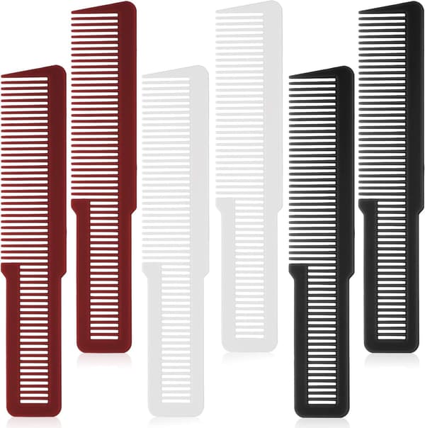 Professional Clipper Combs 6-Pack Flat Top Styling Combs for Stylists and Barbers Black White Red Set