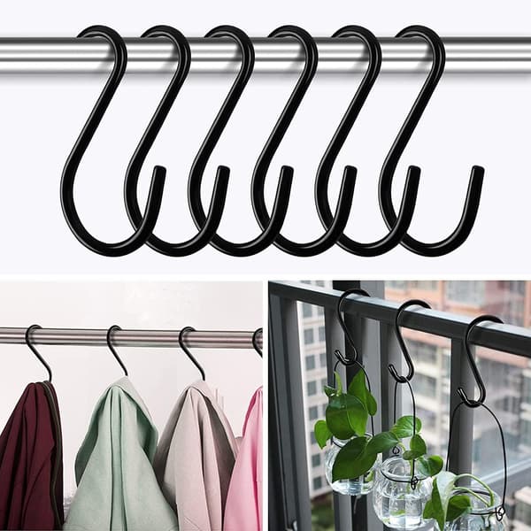 S-hooks 12-pack 15 cm Max load 30 kg Black stainless steel Hooks for kitchen Bathroom Bedroom Office-FX-