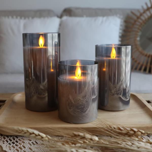 3 Flammefrie Lys 10-15cm Elektriske Lys Grå Glas Søjler