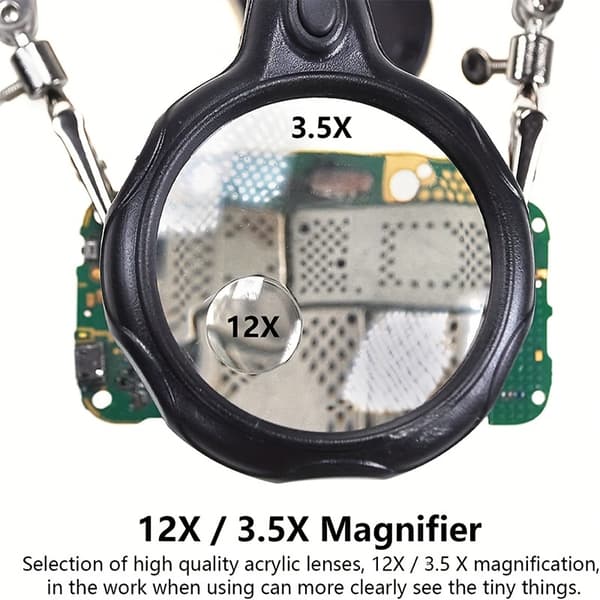 LED-lampe med forstørrelsesglas 3,5X/12X Rustfrit stålramme Forstørrelsesglas Loddestation til svejsning og reparation