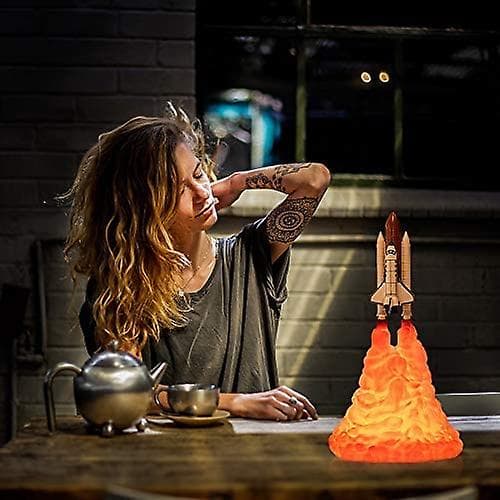 3D-dekorationsnatlampe, 3D-printet raketlampe rumfærgelampe USB-genopladelig gave