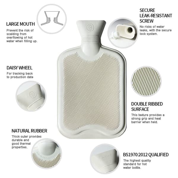 Hot Water Bottle with Soft Bear Cover for Sleeping Bag (1L, Grey) grey