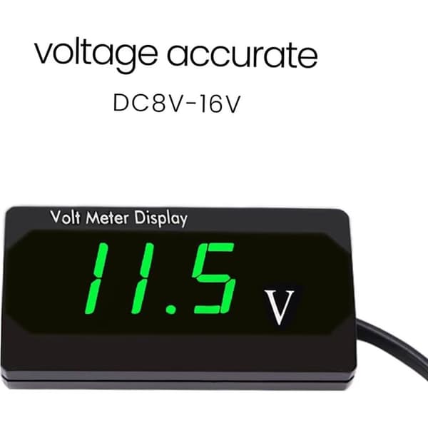 DC 12V Vandtæt Bilvoltmeter med LED-display, Spændingsmåler med Terminaler, Mini LED-voltmeter til Båd, Motorcykel, Lastbil, ATV, UTV, Grøn