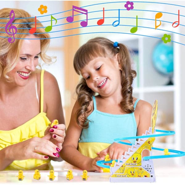 Small Duck Climbing Stairs Duck Roller Coaster Electric Track Slide Stair Roller Coaster Toys