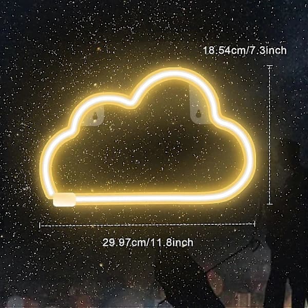 Moln Neonskylt, LED Neonljus Vägglampa Väggdekor, Batteri Eller USB-driven Lysande Neonskylt För Sovrum, Barnrum, Vardagsrum, Bar, Varmvit