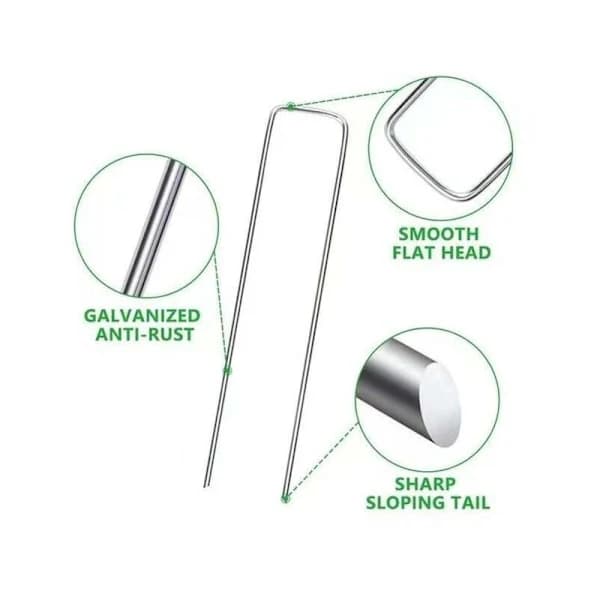 50-pakning galvaniserte landskapsstifter i stål for ugressduk, trapesformede markpinner for hage, 200 x 40 mm