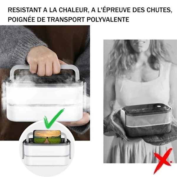 Stainless Steel Lunch Box with Insulated Bag, 2-Layer 1400ml Leak-Proof Food Container for Work, School, Picnic, Grey