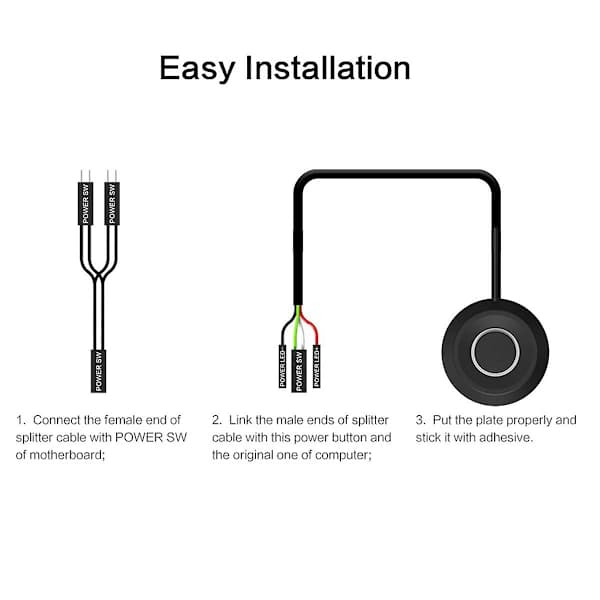 Ekstern strømbryter for PC, skrivebordsstrømbryter, ekstern strømbryter, svart