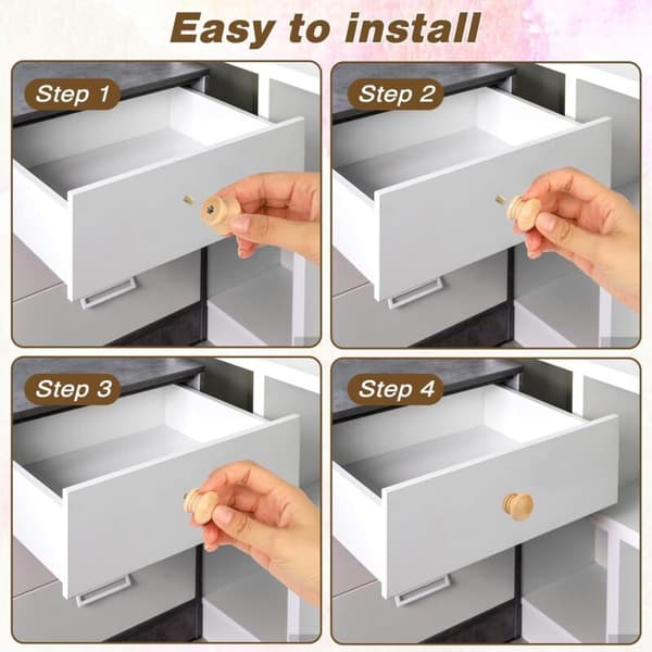 20 Untreated Wooden Knobs for Drawers, 2.7 cm Round Cabinet Knobs, Compatible with IKEA Furniture