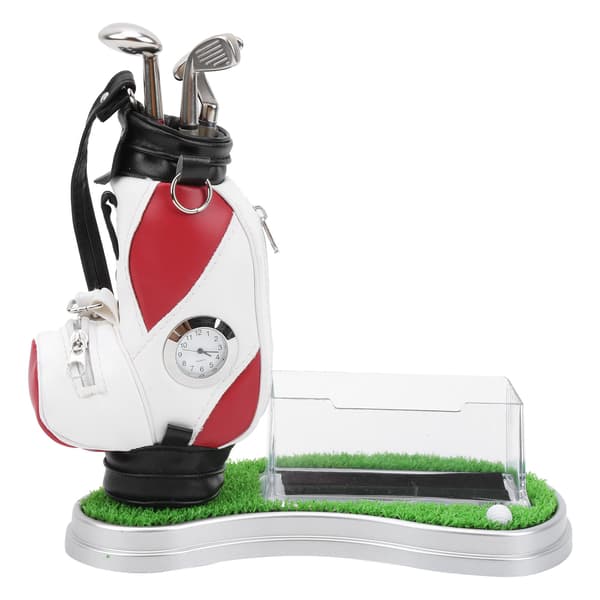 Golfbag penneholder med urkortholder, skrivebordsdekorationssæt, golfgave til golfentusiaster 0.1 0.1