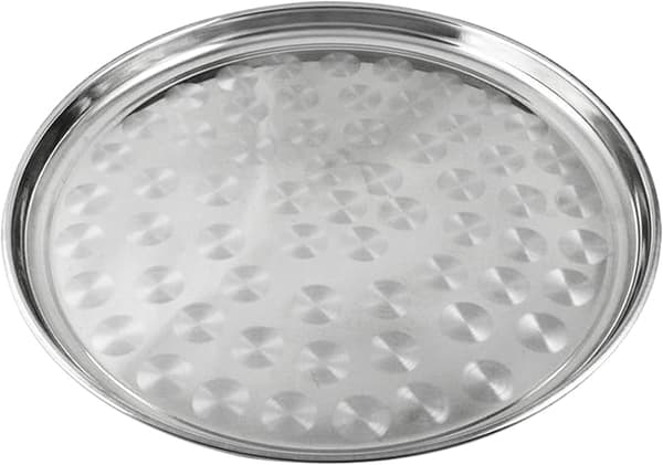 (2 stk. - 33 cm) 2x profesjonelt serveringsbrett i rustfritt stål, Ø 33 cm - stålbrett for restauranter og barer