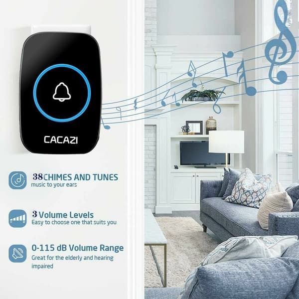 Wireless Doorbell, 300 Meter Waterproof Electronic Doorbell, Chime Kit with 1 Plug-in Receiver, Wireless Chime Kit with LED Flash