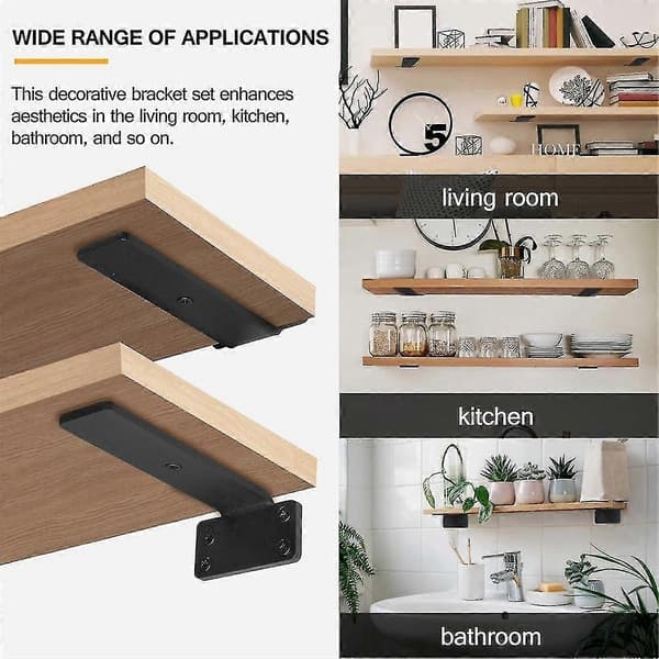 Heavy Duty Floating Shelf Brackets, (1/5 Inch Thick) Hidden Shelf Supports, Cast Iron L Brackets, Ru