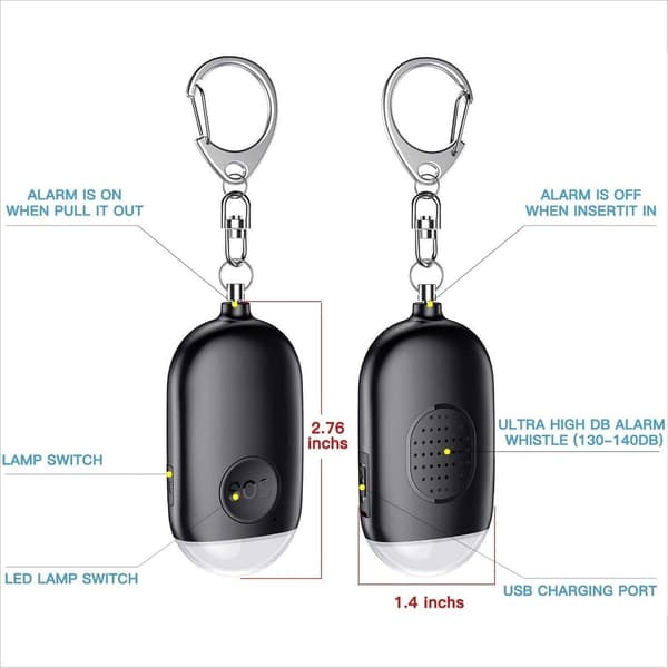 Personal Alarm - Pocket-sized Powerful 130 dB Sound and Strong Flash Keyring Security Self-Defense Siren Panic Button Black_yu