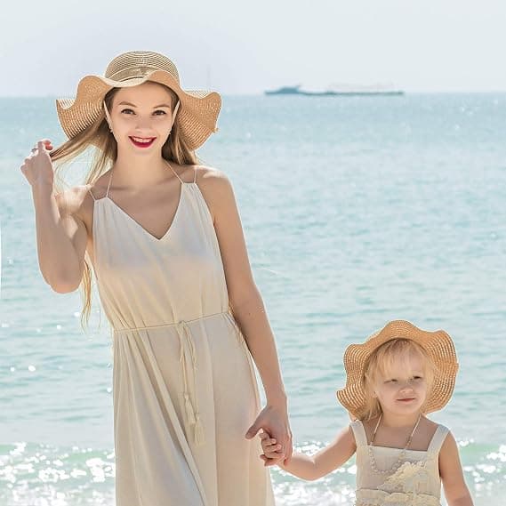 Summer Beach Sun Hat Wide Brim Straw Hat Bow Hat, Large Brim Sun Hat Foldable Portable Sun Hat for Women (2 Pack)