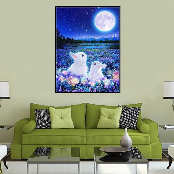 5D diamantmaling-DIY-30x40cm-To kaniner ser på månen