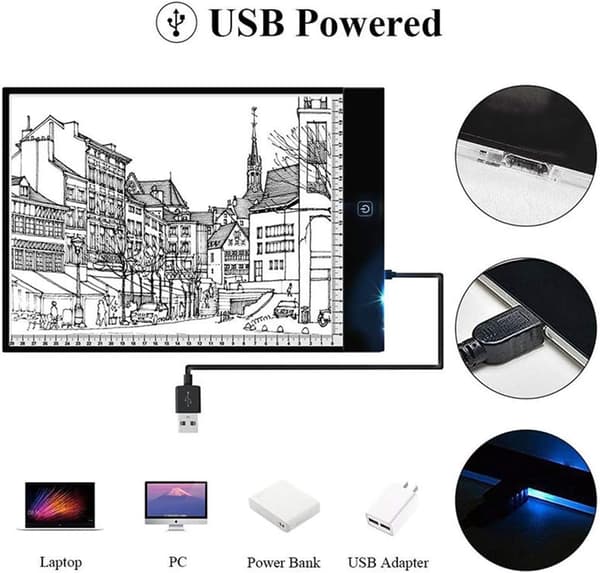 A5 LED Lysboks, 5D Kunstmaleri Lysplade, Tilbehør, A5 Lysplade, 3-Niveaus Lysstyrke