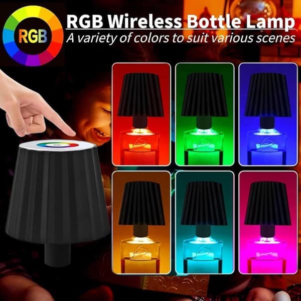RGB Bottle Lamp, Wireless Table Lamp with Dimmable LED, Rechargeable for Indoor & Outdoor Use