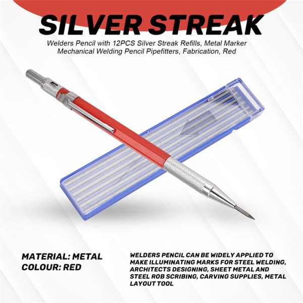 Welding Pen with 12 Silver Refills, Metallic Markers for Mechanical Welding, Fabrication, Red