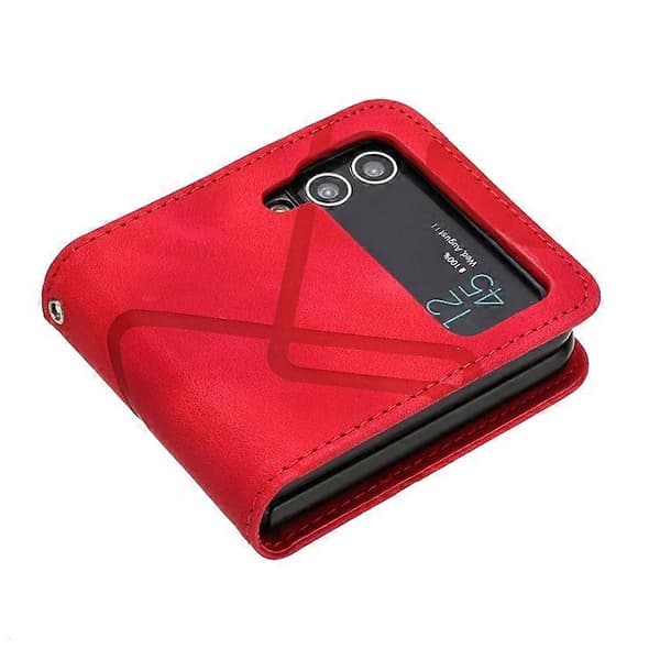 För Samsung Galaxy Z Flip4 Linjemönstrat Läderfodral med Hudkänsla