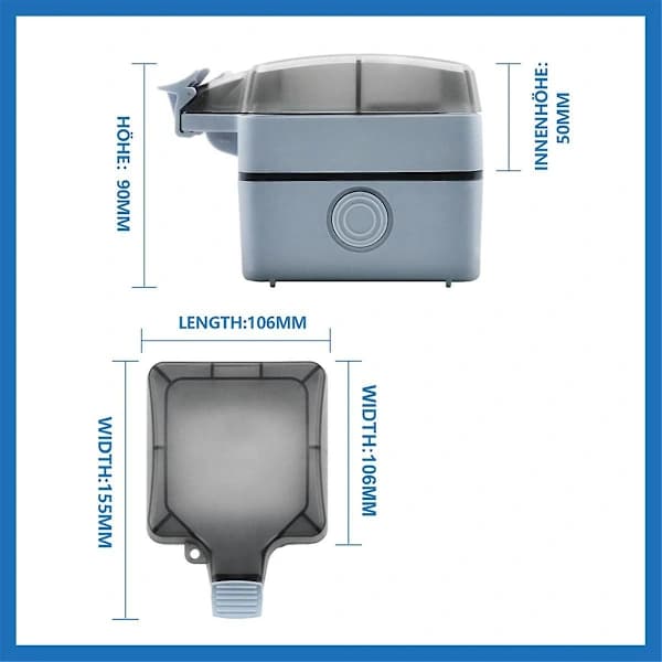 Waterproof Outdoor Socket 1-Gang IP66 with Switch, Indicator Light and Hinged Lid, Lockable EU Socket, Grey