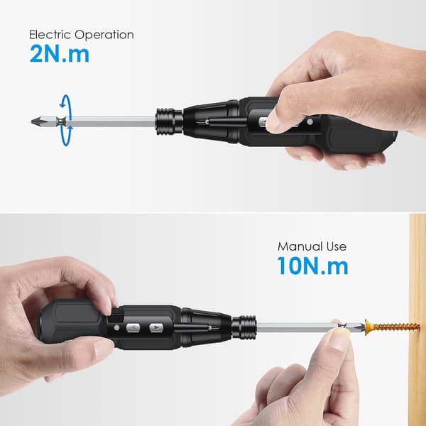 USB-genopladelig elektrisk skruetrækker, bærbart reparationsværktøj til hjemmet med LED-lys, sort