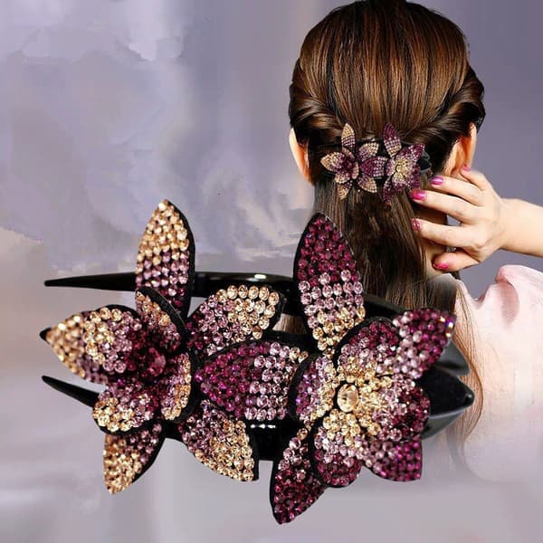 ##/Rhinestone Blomsterklemme - Violet, delikat design, hårklemme##/