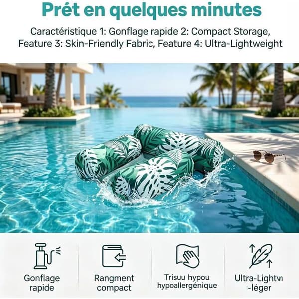 2-in-1 Floating Pool Hammock with Pump - Foldable Inflatable PVC Mattress for Adults for Beach and Sunbathing - Green
