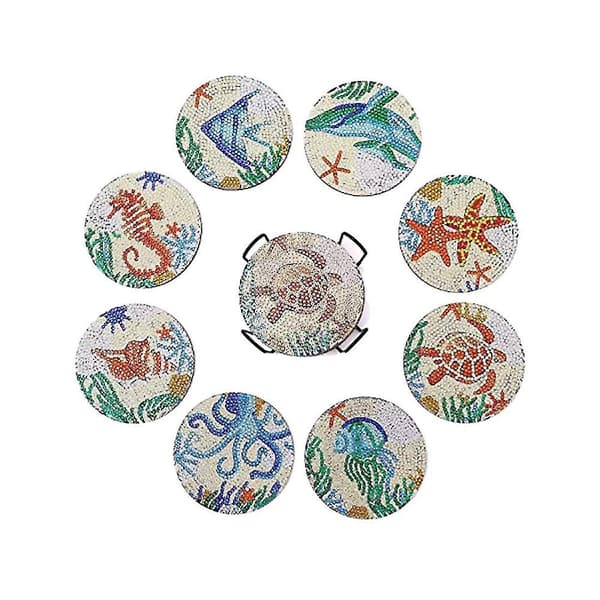 Coasters with Holder, 8 Pcs 5D Ocean Diamond Art Kit for Adults Ki
