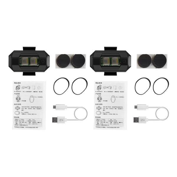 2 kpl drone-strobovaloa, 7 tilaa, erittäin kevyt, helppo asennus, Micro USB -drone-navigointivalo pyörään, autoon, moottoripyörään