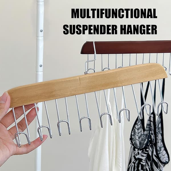 2-pack Non-slip Multi-hook Hangers - Sturdy Wooden Hanger and Belt Hanger, Bra Storage for Wardrobe with 8 Hooks, Clothes Drying Rack