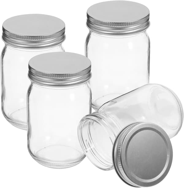 Glasburkar 380 ml med lock, 4-pack små glasbehållare för köksförvaring, honungssylt, konservering