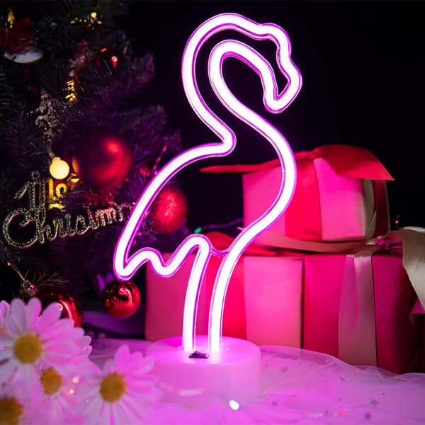Neonrosa med stativbase, rosa neonlampe, batteridrevet/USB-drevet