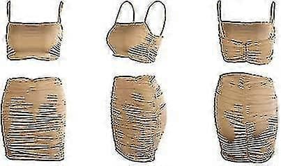 Dame 2-delt sæt rynket Cami Crop Top Bodycon nederdel minikjole