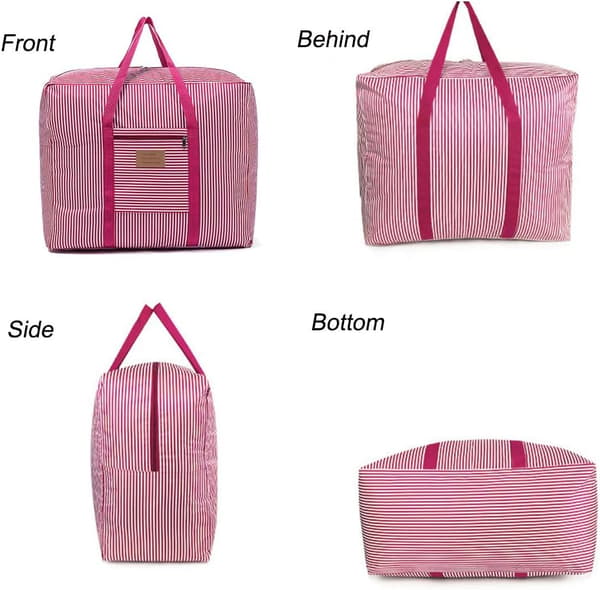 Vanntett Tykk Stor Oppbevaringspose 600D Oxford Organizer Reiseveske For Tepper, Dyner, Puter, Klær Flytting Hjem (Rosa, Medium)